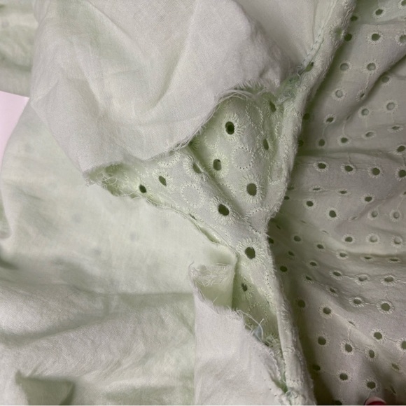 Zara Cotton Eyelet Mint Green Tiered Midi Dress Ruffles Tie Neck New Size Medium - Picture 8 of 8